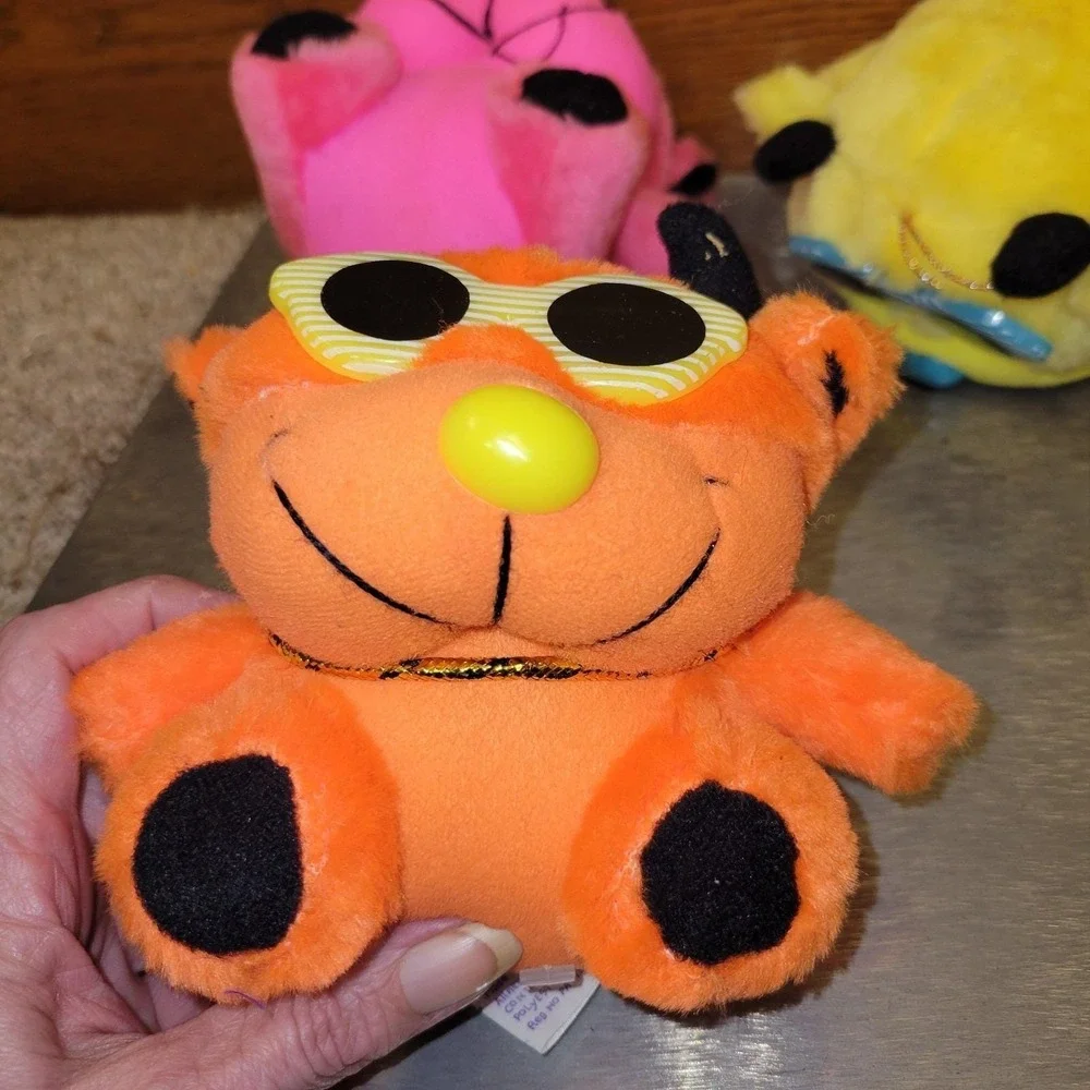 Vintage 1991 ACME Plush Cool Cat Lot‎ of 3 Sunglasses Neon Orange Pink Yellow